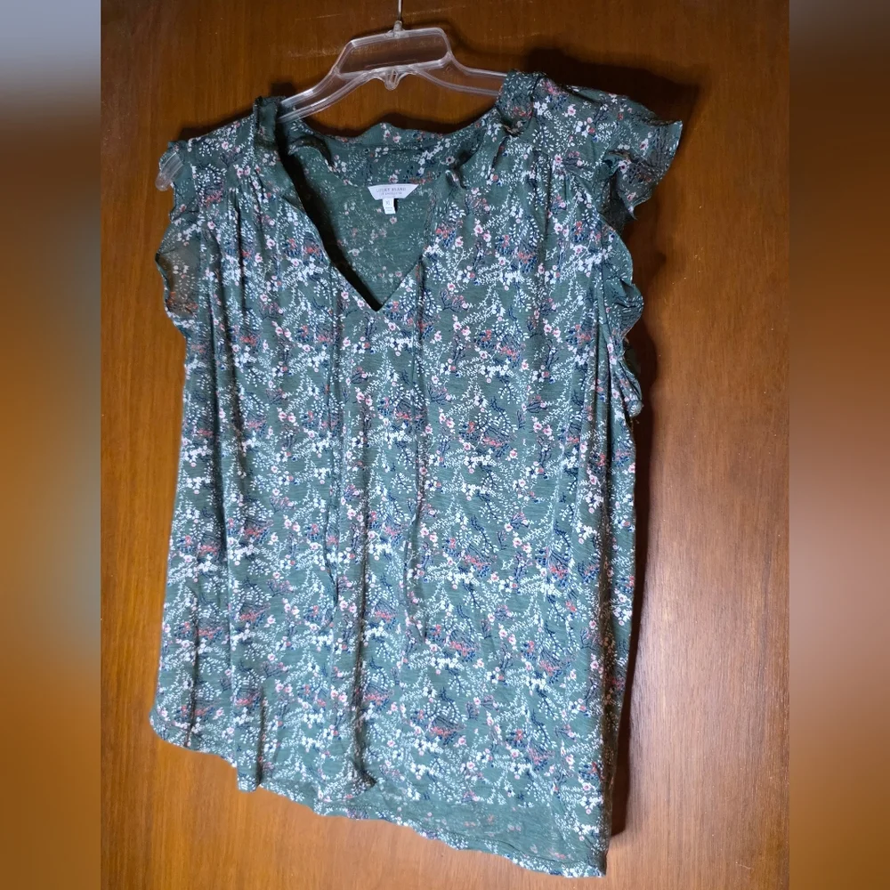 Lucky Brand Green Floral Ruffle Sleeve Blouse Size XL - Picture 1 of 3